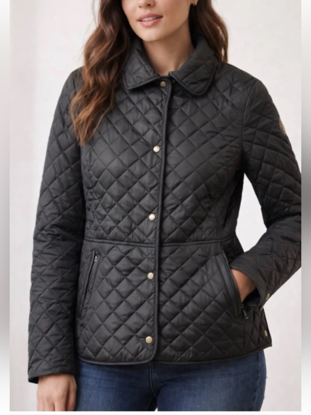 Lauren Ralph Lauren Black Diamond Quilted Jacket Gold Buttons Women’s Medium